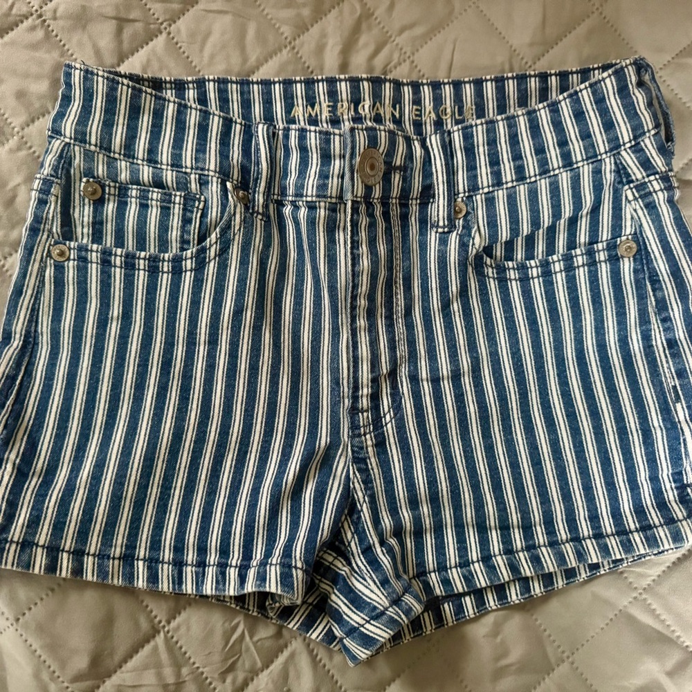 American Eagle (Next Level Stretch) Blue and White Striped Jean Shorts